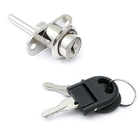 CERRADURA REDONDA CAJON D16X22 NEGRO CON VASTAGO C/LLAVES F/NEGRA ARTIC. P/BUCK DE CAJONES. LLAVES DIFERENTES ACABA