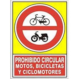 SEÑAL 423 ALUM.295X210PR.CIR.MOTO.BICI PROHIB.CIRC.MOTOS, BICLETAS Y CLICLOMOTORES