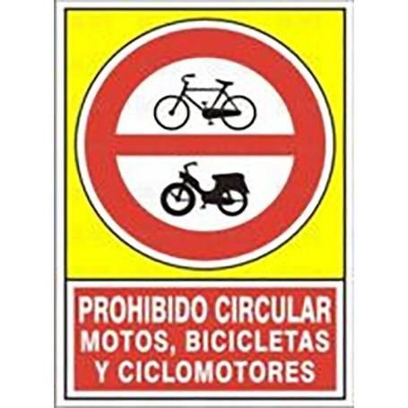 SEÑAL 423 ALUM.295X210PR.CIR.MOTO.BICI PROHIB.CIRC.MOTOS, BICLETAS Y CLICLOMOTORES
