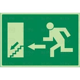 SEÑAL 964 PLAST.297X210S.EMERG.IZDLUM (PICTOGRAMA)SALIDA IZDA.ESCALERA.ABAJO.
