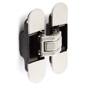BISAGRA INVISIBLE K-8000 PARA PUERTAS DE PASO APERTURA 180º 60KG. TRIPLE REGULACIÓN 3D ACABADO NÍQUEL SATIN.