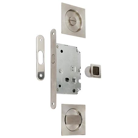 KIT CIERRE PUERTA CORREDERA CUADRADAS NIQUEL SATINADO  56X56 EXTERIOR, D48 INTERIOR.