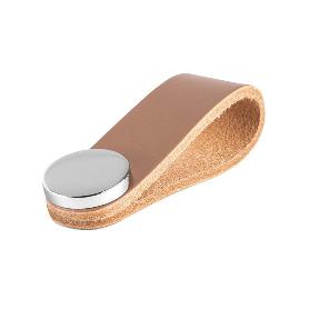 TIRADOR COLGANTE PIEL MODELO FLEXA 22X70 ACABADO BEIGE - CROMO DIST. AGUJERO COLGANTE 22X70