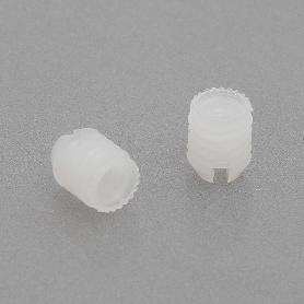 TUERCA NYLON BLANCO COTO M4 D8X11 PARA TALADRO 8MM. CON RANURA EN LA CABEZA.