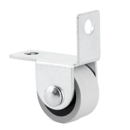 RUEDA FIJA CON ARO DE GOMA GRIS. DIÁMETRO 25 MM. ALTURA 28 MM. CON SOPORTE ESCUADRA. DE ACERO ZINCADO. MODELO KETY-