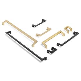 TIRADOR ZAMAK MODELO CELSO ACABADOS NEGRO MATE Y ORO SATINADO ACABADO ORO SATINADO DIST. AGUJERO DIST. 160MM.