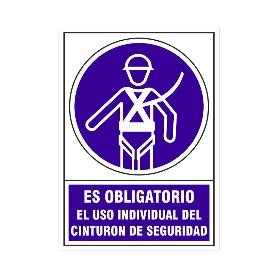 SEÑAL 613 PLÁSTICO 490X345 ES OBLIGATORIO USO INDIVIDUAL DE CINTURON DE SEGURIDAD