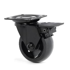 RUEDA GIRATORIA EMMA-3 ARO DE GOMA Ø50 CON PLACA ACABADO NEGRO FRENO CON FRENO