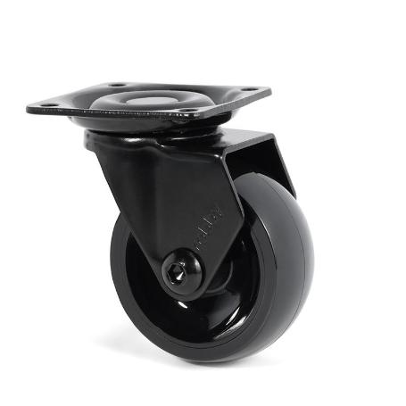 RUEDA GIRATORIA EMMA-3 ARO DE GOMA Ø50 CON PLACA ACABADO NEGRO FRENO SIN FRENO