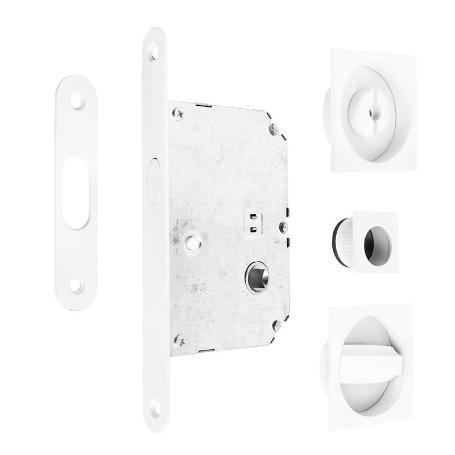 KIT CIERRE PUERTA CORREDERA CUADRADAS BLANCO MADERA  56X56 EXTERIOR, D48 INTERIOR. BLANCO MATE