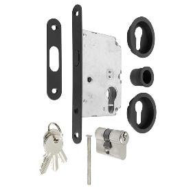 KIT CERRADURA PUERTA CORREDERA REDONDA NEGRA