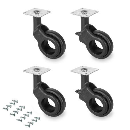 EMUCA LOTE DE 4 RUEDAS HOLE 2 CON PLACA DE MONTAJE, DIÁMETRO 60MM, ACERO Y PLÁSTICO, PINTADO NEGRO
