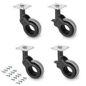 EMUCA LOTE DE 4 RUEDAS HOLE 2 CON PLACA DE MONTAJE, DIÁMETRO 60MM, ACERO Y PLÁSTICO, PLÁSTICO GRIS