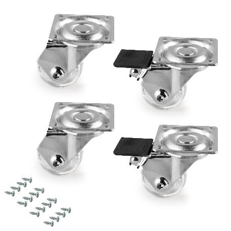 EMUCA LOTE DE 4 RUEDAS SLIP 3 TRANSPARENTES CON PLACA DE MONTAJE, DIÁMETRO 35MM, ACERO Y PLÁSTICO