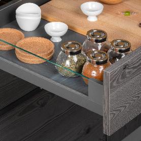 EMUCA CAJÓN EXTERIOR VERTEX 40KG CON LATERAL DE VIDRIO DE ALTURA 93MM, PROFUNDIDAD 450MM, ACERO Y ALUMINIO Y CRISTA