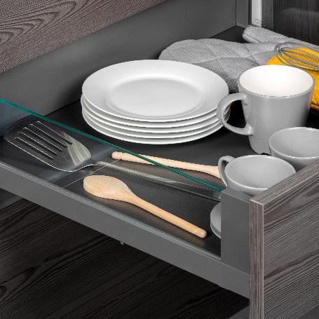 EMUCA CAJÓN EXTERIOR VERTEX 40KG CON LATERAL DE VIDRIO DE ALTURA 131MM, PROFUNDIDAD 500MM, ACERO Y ALUMINIO Y CRIST