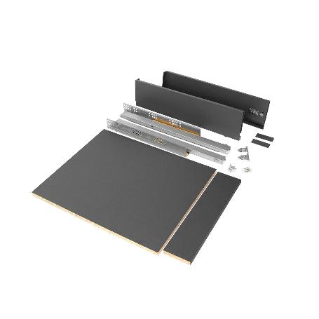 EMUCA KIT DE CAJÓN PARA COCINA O BAÑO VERTEX DE ALTURA 93MM CON REGULACIÓN 3D, TABLEROS INCLUIDOS, MÓDULO 450MM, GR
