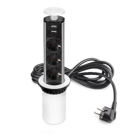 EMUCA MULTICONECTOR EXTRAÍBLE VERTIKAL, 3 ENCHUFES TIPO SCHUKO, 2 USB TIPO A, PLÁSTICO Y ALUMINIO, PINTADO BLANCO