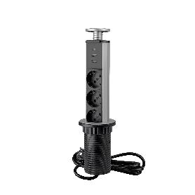 EMUCA MULTICONECTOR EXTRAÍBLE VERTIKAL, 3 ENCHUFES TIPO SCHUKO, 1 USB TIPO A, 1 USB TIPO C, PLÁSTICO Y ALUMINIO, GR