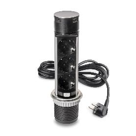 EMUCA MULTICONECTOR EXTRAÍBLE VERTIKAL PUSH 60, DIÁMETRO 60MM, 3 ENCHUFES TIPO SCHUKO, 1 USB TIPO A, 1 USB TIPO C, 