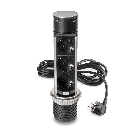 EMUCA MULTICONECTOR EXTRAÍBLE VERTIKAL PUSH 60, DIÁMETRO 60MM, 3 ENCHUFES TIPO SCHUKO, 1 USB TIPO A, 1 USB TIPO C, 