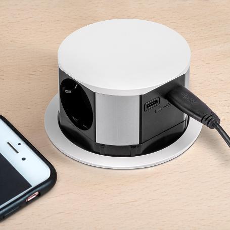 EMUCA MULTICONECTOR EXTRAÍBLE VERTIKAL PUSH DIÁMETRO 100MM, 3 ENCHUFES TIPO SCHUKO, 1 USB TIPO A, 1 USB TIPO C, ACE