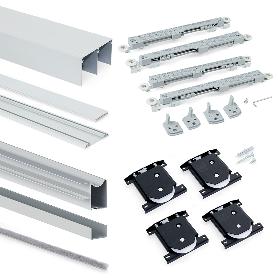 EMUCA KIT DE HERRAJES PARA ARMARIO DE 2 PUERTAS CORREDERAS Y CIERRE SUAVE PLACARD 81, PERFIL WAVE, ESPESOR 18MM, TA