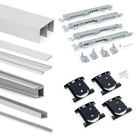 EMUCA KIT DE HERRAJES PARA ARMARIO DE 2 PUERTAS CORREDERAS Y CIERRE SUAVE PLACARD 81, PERFIL SHARP, ESPESOR 16MM, T