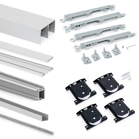EMUCA KIT DE HERRAJES PARA ARMARIO DE 2 PUERTAS CORREDERAS Y CIERRE SUAVE PLACARD 81, PERFIL SHARP, ESPESOR 16MM, T