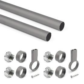 EMUCA LOTE DE 2 BARRAS PARA ARMARIO REDONDA D.28MM DE LONGITUD 1.15M CON SOPORTES, ALUMINIO Y ZAMAK, TITANIO