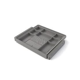 EMUCA KIT DE CAJÓN ORGANIZADOR Y BASTIDOR REGULABLE QUARTZ PARA ARMARIOS, GUÍAS DE CIERRE SUAVE Y EXTRACCIÓN TOTAL,