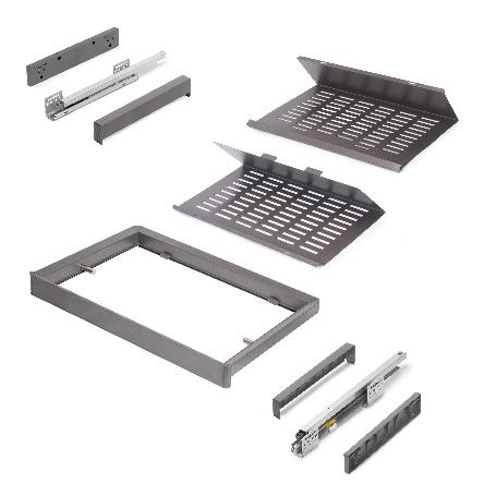 EMUCA KIT DE CAJÓN ZAPATERO EXTRAÍBLE PARA ARMARIOS QUARTZ, REGULABLE, MÓDULO 600MM, ACERO, ALUMINIO Y PLÁSTICO, TI