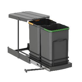 EMUCA CONTENEDOR DE RECICLAJE PARA FIJACIÓN INFERIOR Y EXTRACCIÓN MANUAL/AUTOMÁTICA EN MUEBLE DE COCINA RECYCLE 2X1