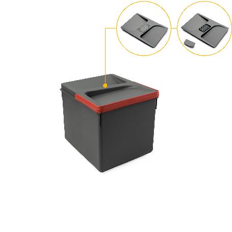 EMUCA CONTENEDORES PARA CAJÓN DE COCINA RECYCLE CON TAPA ANTI OLORES, ALTURA 216MM, 1X12LITROS, PLÁSTICO GRIS ANTRA