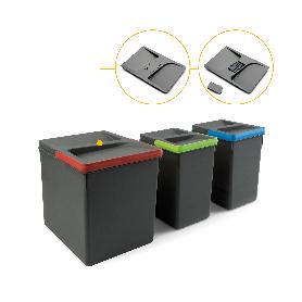 EMUCA CONTENEDORES PARA CAJÓN DE COCINA RECYCLE CON TAPA ANTI OLORES, ALTURA 266, 1X15LITROS, 2X7LITROS, PLÁSTICO G