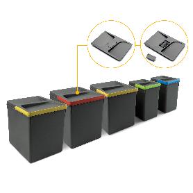 EMUCA CONTENEDORES PARA CAJÓN DE COCINA RECYCLE CON TAPA ANTI OLORES, ALTURA 266, 3X15LITROS, 2X7LITROS, PLÁSTICO G