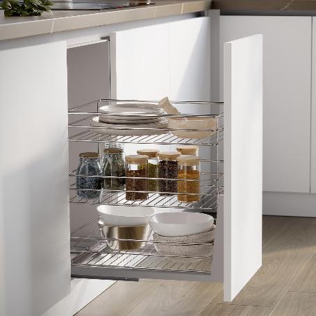 EMUCA CARRO EXTRAÍBLE SUPRA DE FIJACIÓN INFERIOR CON CIERRE SUAVE, MÓDULO 400MM, ACERO, CROMADO