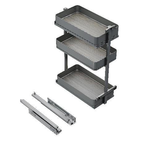 EMUCA CARRO EXTRAÍBLE HARMONY CON CIERRE SUAVE, MÓDULO ANCHO 300MM ALTO 800MM, ACERO Y MADERA, GRIS ANTRACITA