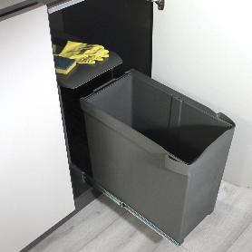 EMUCA CONTENEDORES DE RECICLAJE PARA COCINA, 1 X 30L, FIJACIÓN INFERIOR Y EXTRACCIÓN AUTOMÁTICA, ACERO Y PLÁSTICO, 