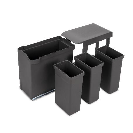 EMUCA CONTENEDORES DE RECICLAJE PARA COCINA, 3 X 10L, FIJACIÓN INFERIOR Y EXTRACCIÓN AUTOMÁTICA, ACERO Y PLÁSTICO, 