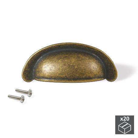 EMUCA LOTE DE 20 TIRADORES PARA MUEBLE ALBERIC, L77MM, INTEREJE 64MM, ZAMAK, BRONCE