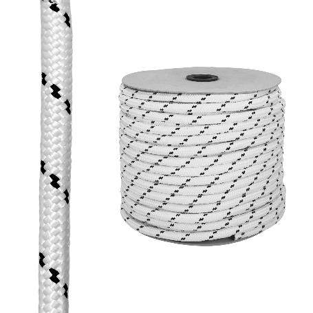 CUERDA POLIESTER TRENZADA BLANCO / AZUL 12 MM. BOBINA 100 M.