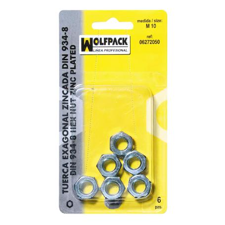 TUERCA HEXAGONAL ZINCADA DIN934 M08 (10 PIEZAS)