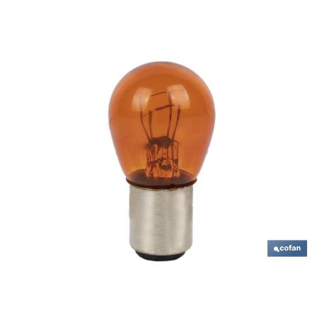 LÁMPARA COFAN 2 POLOS ÁMBAR CENTRADA P21/5W (BAY15D) 12V   CAJA 10 UNID.