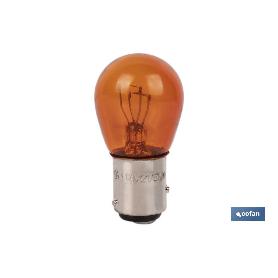 LÁMPARA COFAN 2 POLOS ÁMBAR DESCENTRADA P21/5W (BAZ15D) 12V   CAJA 10 UNID.