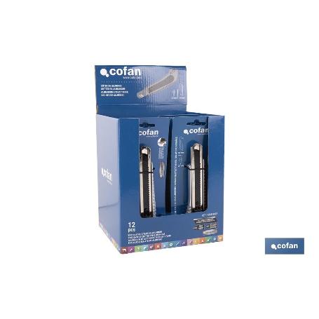EXPOSITOR DE CÚTER DE ALUMINIO 18 MM 12 UDS.