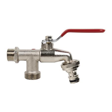 GRIFO CON MANETA PARA MANGUERA Y DOBLE SALIDA 1/2 X 3/4 X 3/4