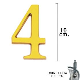 NUMERO LATÓN 4 10 CM. CON TORNILLERIA OCULTA (BLISTER 1 PIEZA)