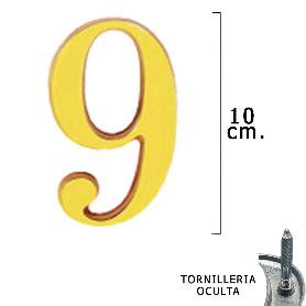 NUMERO LATÓN 9 10 CM. CON TORNILLERIA OCULTA (BLISTER 1 PIEZA)