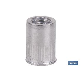 TUERCAS REMACHABLES CILÍNDRICAS RANURADAS FONDO ABIERTO CABEZA REDUCIDA ALUMINIO M6 X 14   CAJA 500 UNID.
